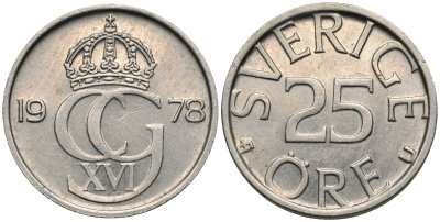 Швеция 25 эре 1978 Карл XVI Густав (1973- ) KM 851 медно-никель 4115-1255