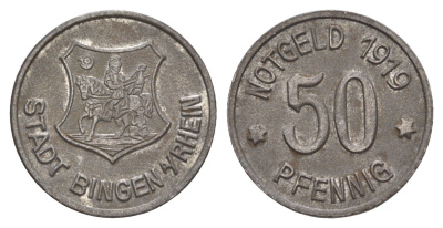 Бинген-на-Рейне 50 пфеннигов 1919 Funck 41.4, Men05 2839.2, Men18 3635.2 железо 4584-442