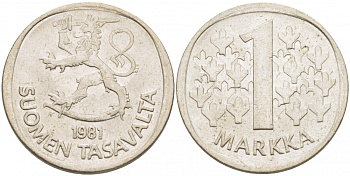 ФИНЛЯНДИЯ 1 МАРКА 1981 K KM 49а медно-никель UNC 3718-926