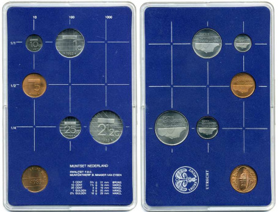 Нидерланды набор из 5 монет (5 цент - 2 1/2 гульдена) + жетон мондвора 1985 в пластике, мондвор Утрехт UNC 5-4-3-83