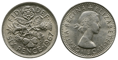 Великобритания 6 пенсов 1967 Елизавета II (1952-2022) KM 903, Spink 4149 медно-никель 4381-858