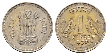 Индия 1 рупия 1979 KM 78.1 медно-никель UNC 4675-554