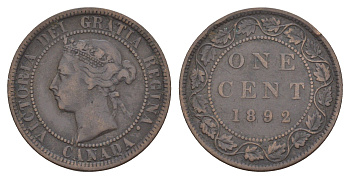 Канада 1 цент 1892 Виктория (1837-1901) KM 7 бронза 1518-1331