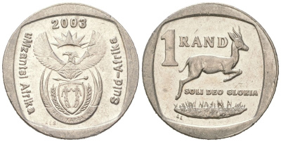 ЮАР 1 ранд 2003 KM 332 медь плакированная медно-никелем 4611-534