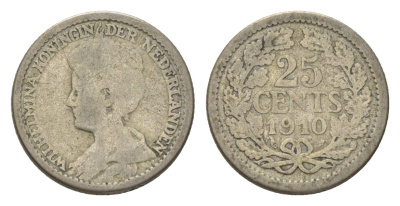 Нидерланды 25 центов 1910 Вильгельмина (1890-1948) KM 146 серебро 4623-726