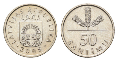 Латвия 50 сантимов 2009 KM 13 медно-никель UNC 4694-1031
