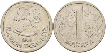 ФИНЛЯНДИЯ 1 МАРКА 1981 K KM 49а медно-никель 3718-925