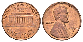 США 1 цент 1964 D, Авраам Линкольн KM 201 медь цинк UNC 4668-942