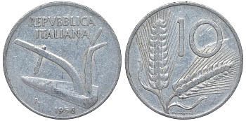 Италия 10 лир 1956 R, колосья KM 93 алюминий 4543-317