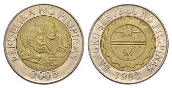 Филиппины 10 писо 2005 KM 278 биметалл 4635-1245