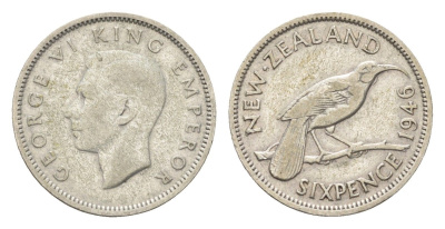 Новая Зеландия 6 пенсов 1946 Георг VI (1936-1952) KM 8 серебро 4659-944