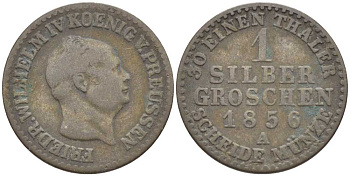 ПРУССИЯ 1 ГРОШ 1856 А, ФРИДРИХ ВИЛЬГЕЛЬМ IV (1840-1861) KM 462 серебро 201-634