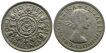 Великобритания 2 шиллинга (флорин) 1956 Елизавета II (1952-2022) KM 906, Spink 4146 медно-никель 4382-113