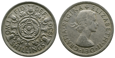 Великобритания 2 шиллинга (флорин) 1956 Елизавета II (1952-2022) KM 906, Spink 4146 медно-никель 4382-113