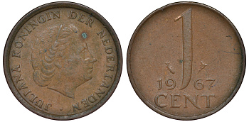 НИДЕРЛАНДЫ 1 ЦЕНТ 1967 ЮЛИАНА KM 180 бронза 45-1125