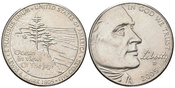 США 5 центов 2005 D, 200 лет экспедиции Льюиса и Кларка - Выход к океану KM 369 медно-никель UNC 192-1054