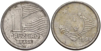 Бразилия 1 крузейро 1990 KM 617 нержавеющая сталь 201-867