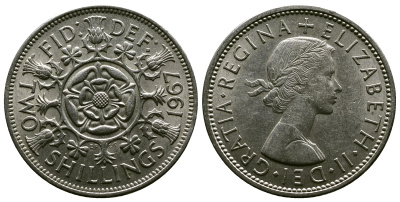 Великобритания 2 шиллинга (флорин) 1967 Елизавета II (1952-2022) KM 906, Spink 4146 медно-никель 4382-742
