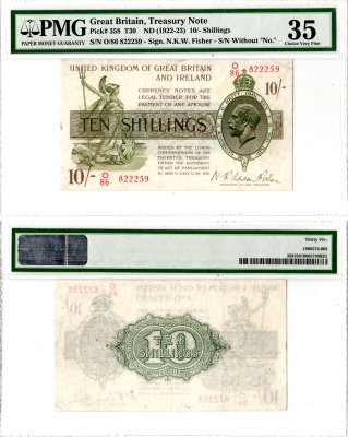 Великобритания 10 шиллингов ND (1922-1923) в слабе PMG 35 Pick 358 бумага 452-2-124
