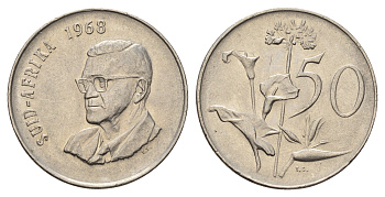 ЮАР 50 центов 1968 Окончание президентства Чарльза Сварта, South Africa, легенда на английском KM 79.2 никель 4622-1123