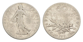 Франция 50 сантимов 1899 KM 854 серебро 4630-424