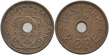 Дания 2 эре 1927 Кристиан X (1912-1947) KM 827 бронза 4147-443