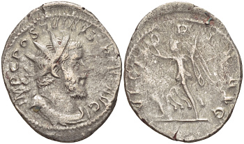 Римская Империя (императоры в Галлии) антониниан 260 - 269 Постум. IMP C POSTVMVS P F AVG / VICTORIA AVG, Виктория с венком и пальмовой ветвью, у ног пленник, Колония Агриппины, Good Very fine RIC 89 биллон 1073-13-76