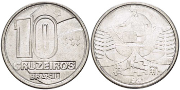 Бразилия 10 крузейро 1990 золотодобыча KM 619.1 нержавеющая сталь 4364-613