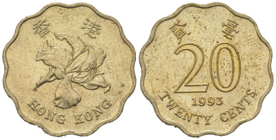 Гонконг 20 центов 1993 KM 67 никель латунь 4580-1047