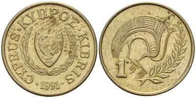 Кипр 1 цент 1991 KM 53.3 никель латунь 4154-856
