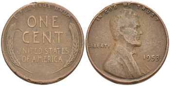 США 1 ЦЕНТ 1953 ЛИНКОЛЬН KM А132 медь цинк 218-247