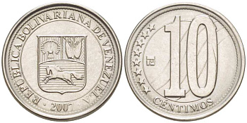 ВЕНЕСУЭЛА 10 СЕНТИМО 2007 KM 89 сталь плакированная никелем 217-745