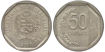 Перу 50 сентимо 2007 KM 307.4 медно-никель 4605-332