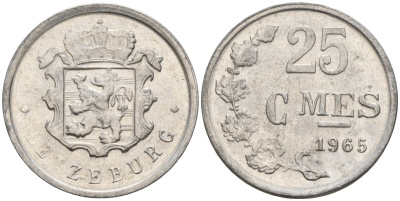 Люксембург 25 сантимов 1965 Герцог Жан (1964-1999) KM 45a алюминий 4596-841