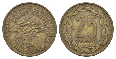 Экваториальная Африка, Камерун 25 франков 1962 KM 4 медь алюминий 4619-237
