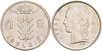 БЕЛЬГИЯ 1 ФРАНК 1980 BELGIE KM 142.1 медно-никель 4589-751