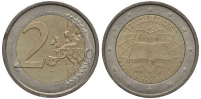 ИТАЛИЯ 2 ЕВРО 2007 50 ЛЕТ РИМСКОМУ ДОГОВОРУ KM 311 биметалл 4384-711