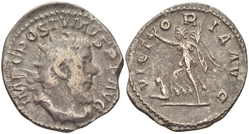 Римская Империя (императоры в Галлии) антониниан 260 - 269 Постум. IMP C POSTVMVS P F AVG / VICTORIA AVG, Виктория с венком и пальмовой ветвью, у ног пленник, Колония Агриппины, Very fine RIC 89 биллон 1073-13-86
