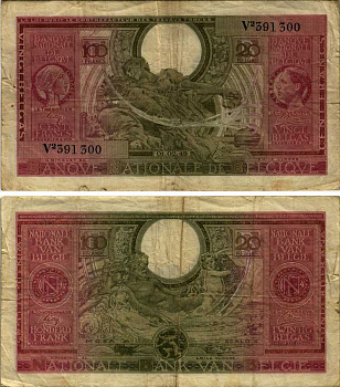 БЕЛЬГИЯ 100 ФРАНКОВ = 20 БЕЛГА 1944 1 ФЕВРАЛЯ 1943, АЛЬБЕРТ И ЕЛИЗАВЕТА Pick 123 бумага 7214-48-2-2