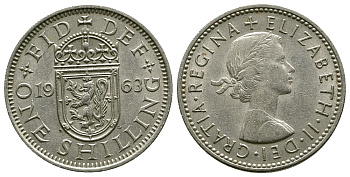 Великобритания 1 шиллинг 1963 Елизавета II (1952-2022), Шотландский герб KM 905, Spink 4148 медно-никель 4384-715