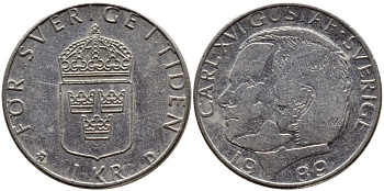 Швеция 1 крона 1989 Карл XVI Густав (1973- ) KM 852a медно-никель 4397-1254