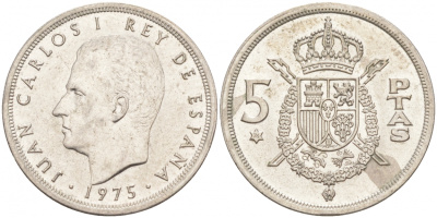 ИСПАНИЯ 5 ПЕСЕТ 1975 (76) ХУАН КАРЛОС I KM 807 медно-никель 68-156