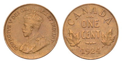 Канада 1 цент 1924 Георг V (1910-1936) KM 28 бронза 4636-119