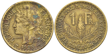 Французский Камерун 1 франк 1925 (а), монетный двор Париж KM 2 алюминиевая бронза 51-5133