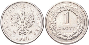 Польша 1 злотых 1995 Y 282 медно-никель UNC 4614-314