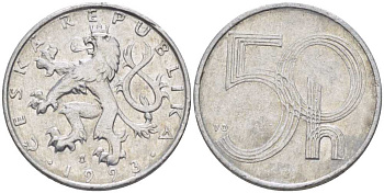 ЧЕХИЯ 50 ГЕЛЛЕРОВ 1993 KM 3.1 алюминий 105-758