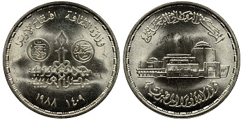 Египет 5 фунтов 1988 АН1408, каирская опера KM 649 серебро UNC 1519-533
