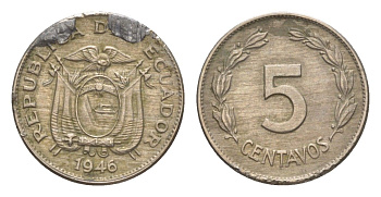 Эквадор 5 сентаво 1946 KM 75b медно-никель 4636-222