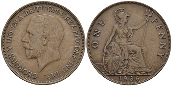 Великобритания 1 пенни 1936 Георг V (1910-1936) KM 838, Spink 4055 бронза 4607-113