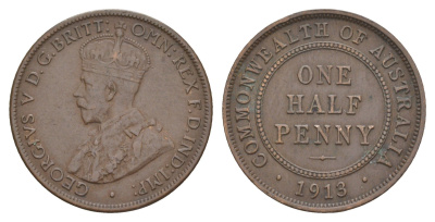 Австралия 1/2 пенни 1913 Георг V (1910-1936) KM 22 бронза 4654-942